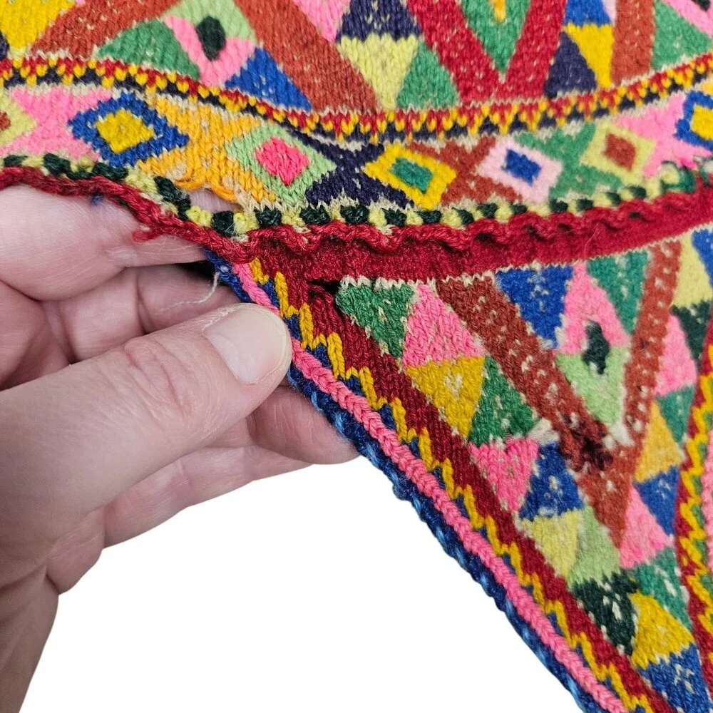 Vintage Hand Knit Tribal Wool Hat Colorful Geometric Patterns Tassels‎ Earflaps